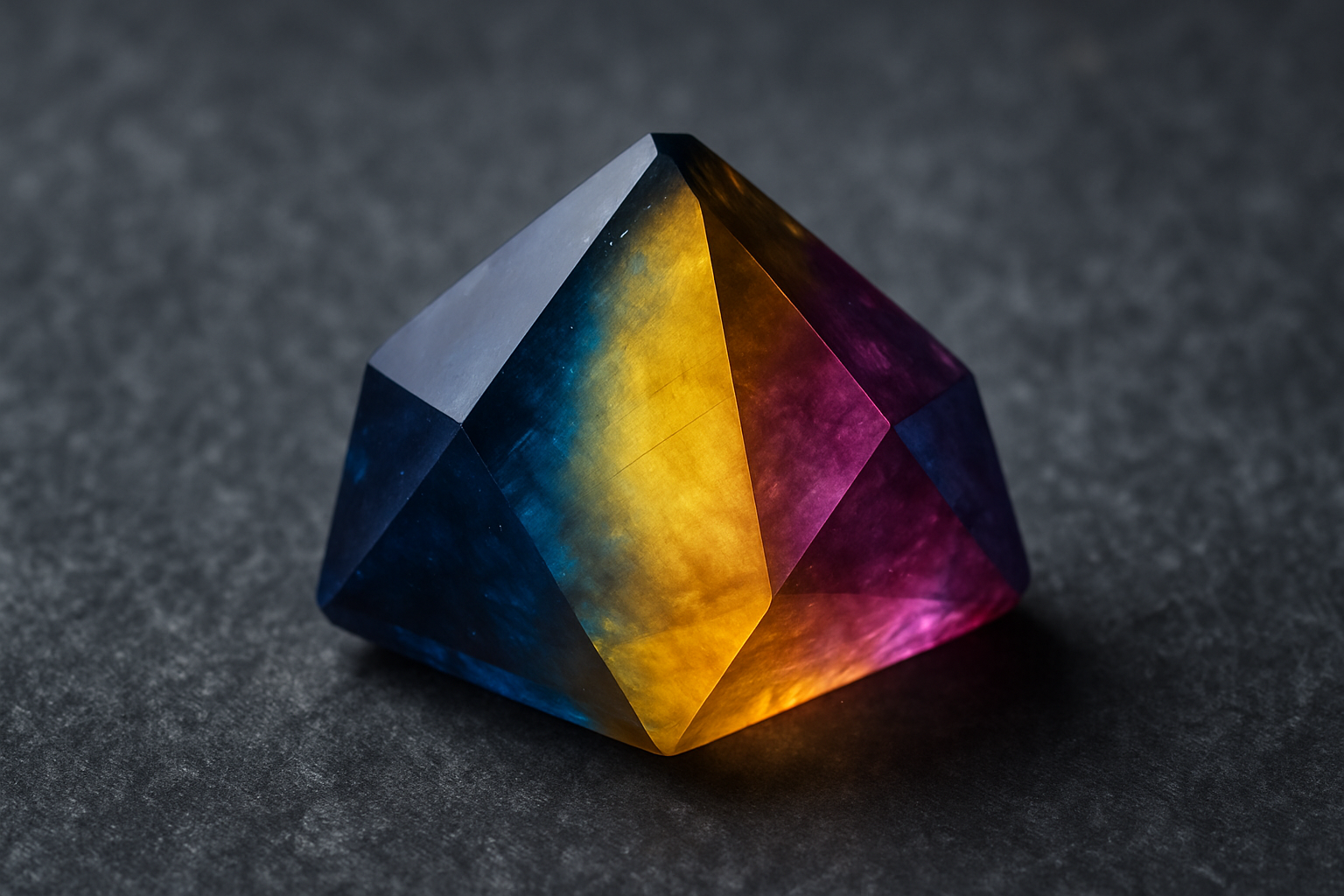 a detailed shot of the pleochroic effects in a benitoite crystal