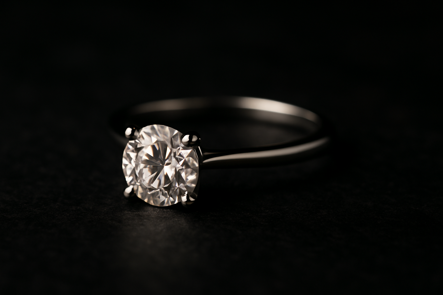 a classic solitaire engagement ring set against a dark, elegant surface