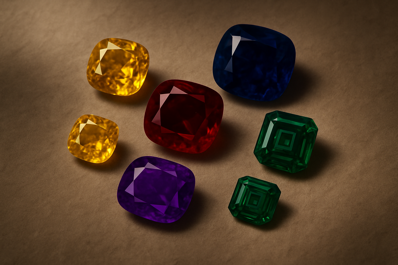 a close-up of several gemstones, highlighting their unique colors and textures