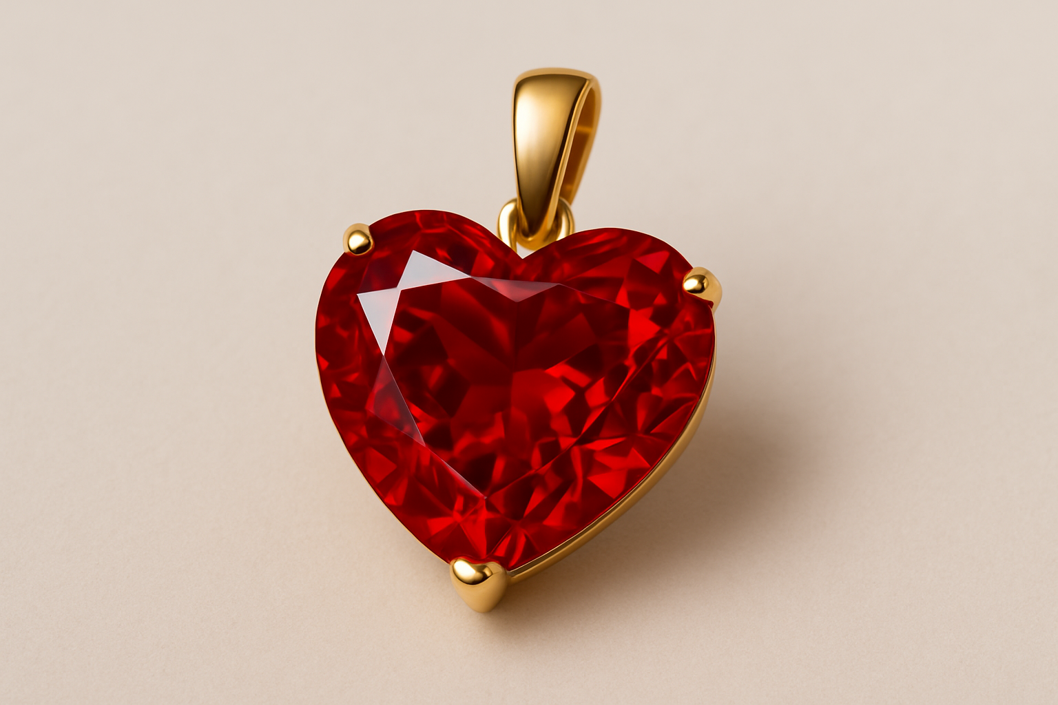 a detailed shot of a ruby heart pendant on a simple background
